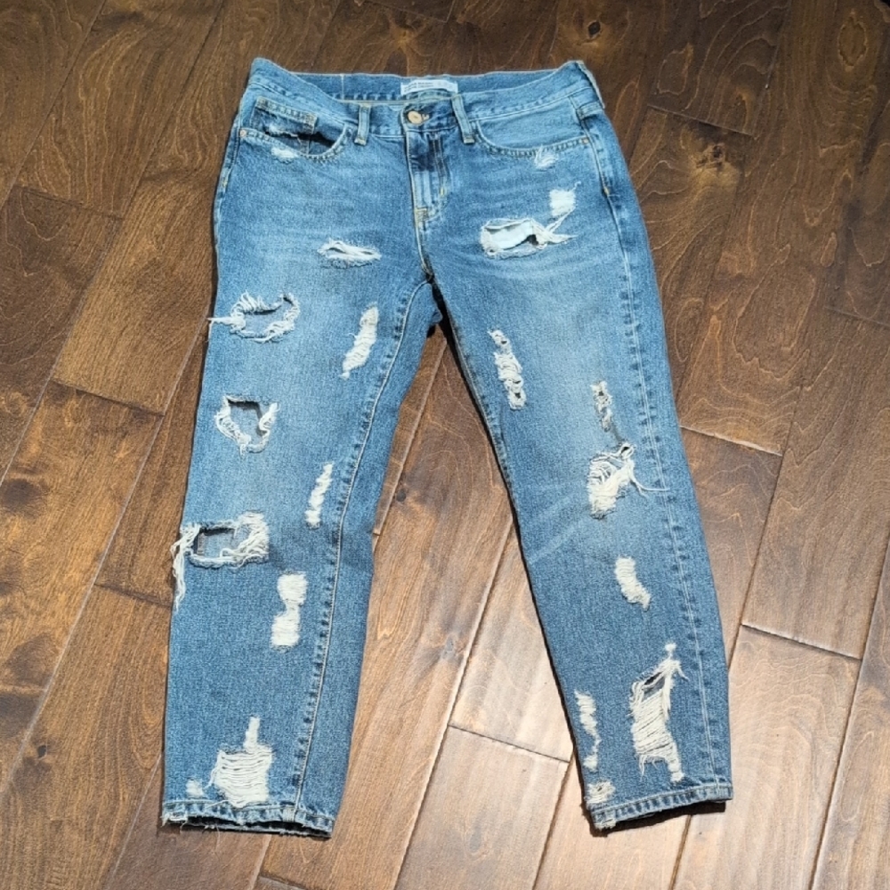 Zara Light Blue Distressed Ankle Jeans